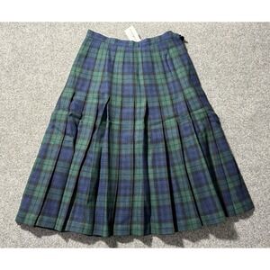 VTG Pendleton Classic Green Black Watch Tartan Midi Skirt Pleated Wool Size‎ 8